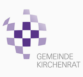 Logo Gemeindekirchenrat: Lila-weißes Mosaik-Kreuz-Design.