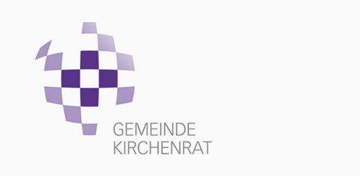 Logo Gemeindekirchenratswahl: Lila Mosaik-Kreuz-Design.